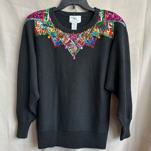 Vintage 1991 SML Sport Black Sequin Jeweled Sweater Size M